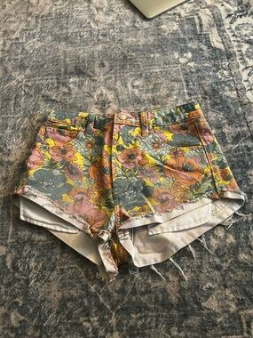 wild fable Floral High-Rise Frayed Hem Shorts - Yellow, Pink, Green